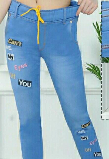 Celana Jeans Pinggang Karet Bordir Jumbo/Celana Jeans Bordir Jumbo /Celana Jeans Pinggang Karet Tali