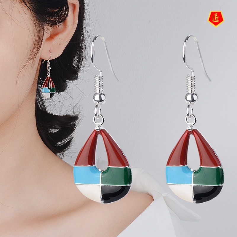 [Ready Stock]Retro 925 Silver Rainbow Color Earrings