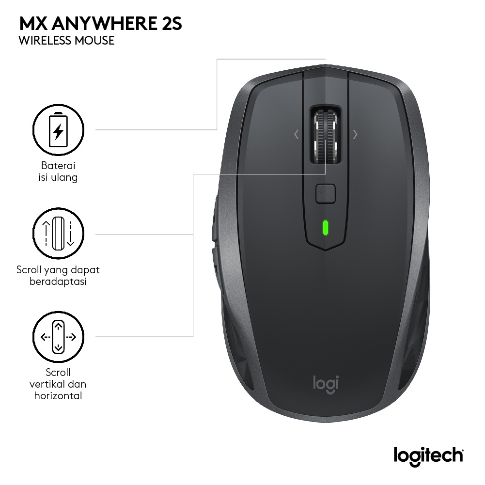 Logitech MX Anywhere 2S Mouse Wireless, Bluetooth, Rechargeable, Portable &amp; Multi-devices for Power User Windows, Mac, Chrome OS, Android &amp; iOS
