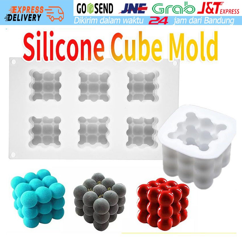 3D Cetakan Silikon Cake Kue Bolu Puding Bubble Cube Fondant Cokelat Mould Silicone Mold Rubik Cube