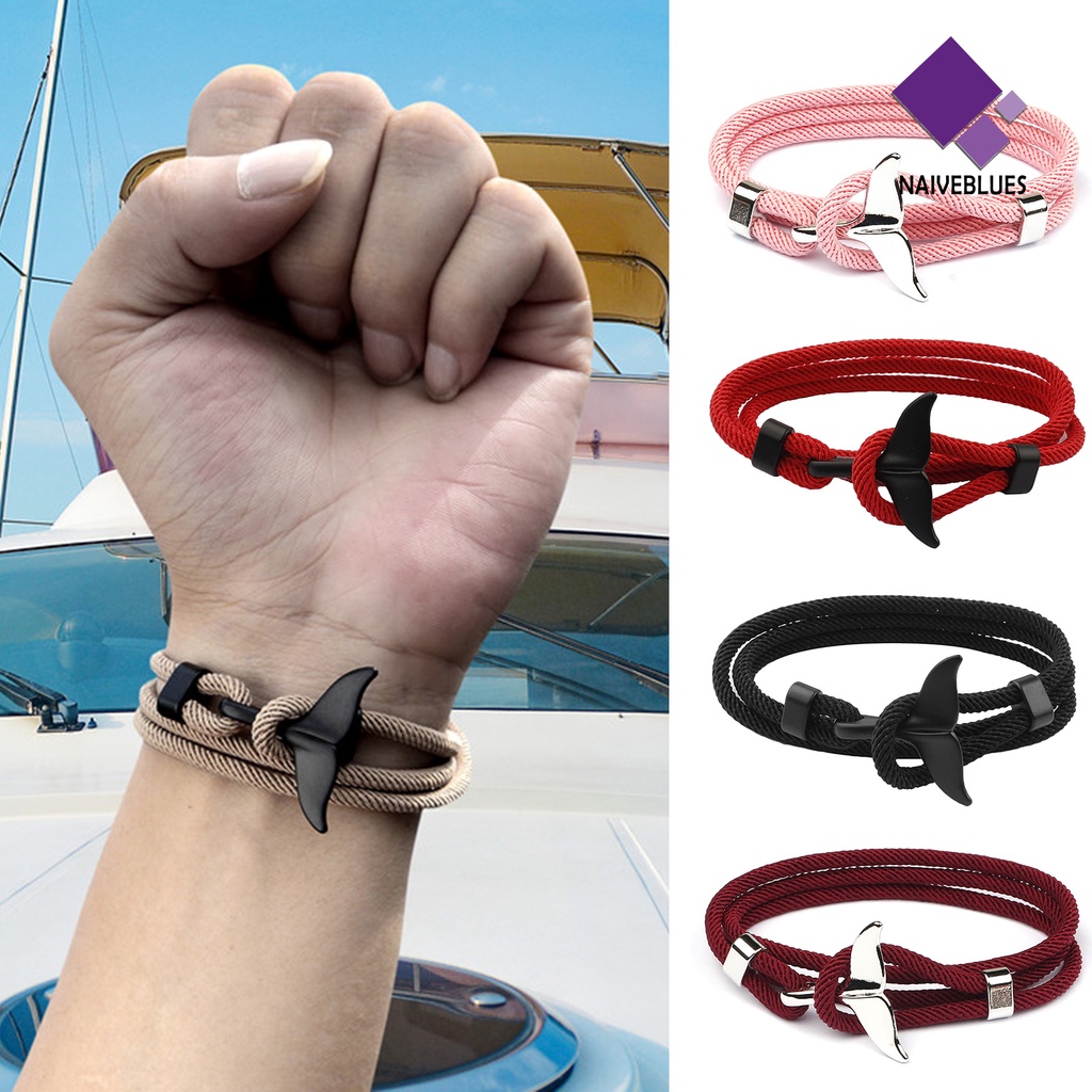 Naiveblue &gt; Gelang Tangan Tali Adjustable Handmade Aksen Ikan Hiu Untuk Pria / Wanita / Pasangan