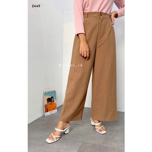 Celana Linen Highwaist / Kulot panjang katun linen wanita / linen Pants / celana putih hitam kece