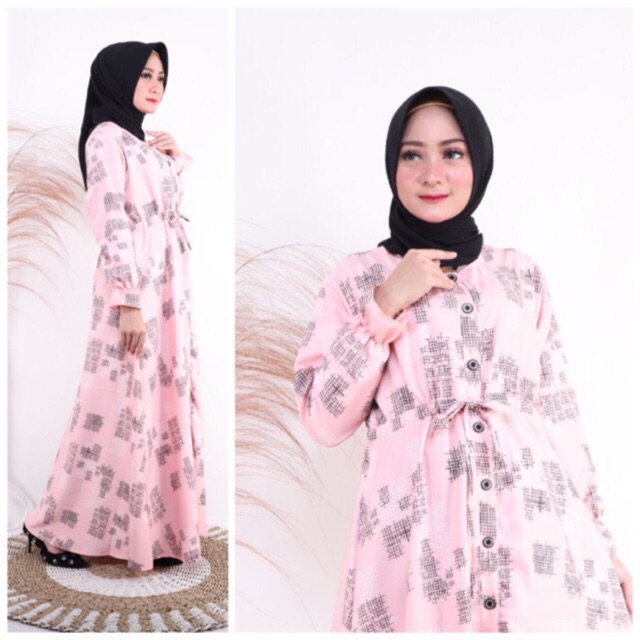 Gamis Wolfis Monalisa LD110 Busui kancing Deret / Serut Tali pinggang / 155-5076