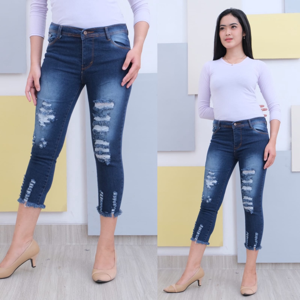 JENNER JEANS 7/9 WANITA SOBEK // CELANA JEANS RIPPED WANITA 7/9