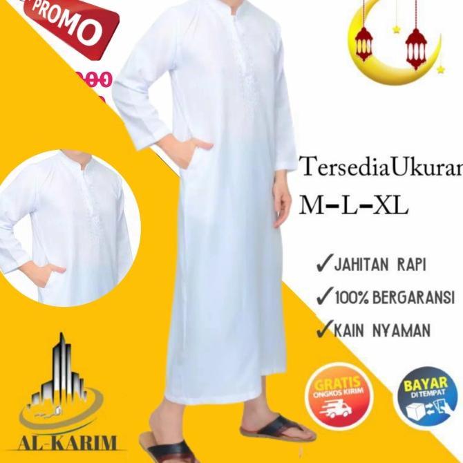 JUBAH GAMIS PRIA PUTIH LENGAN PANJANG REMAJA/DEWASA ARAB PRIA BORDIR