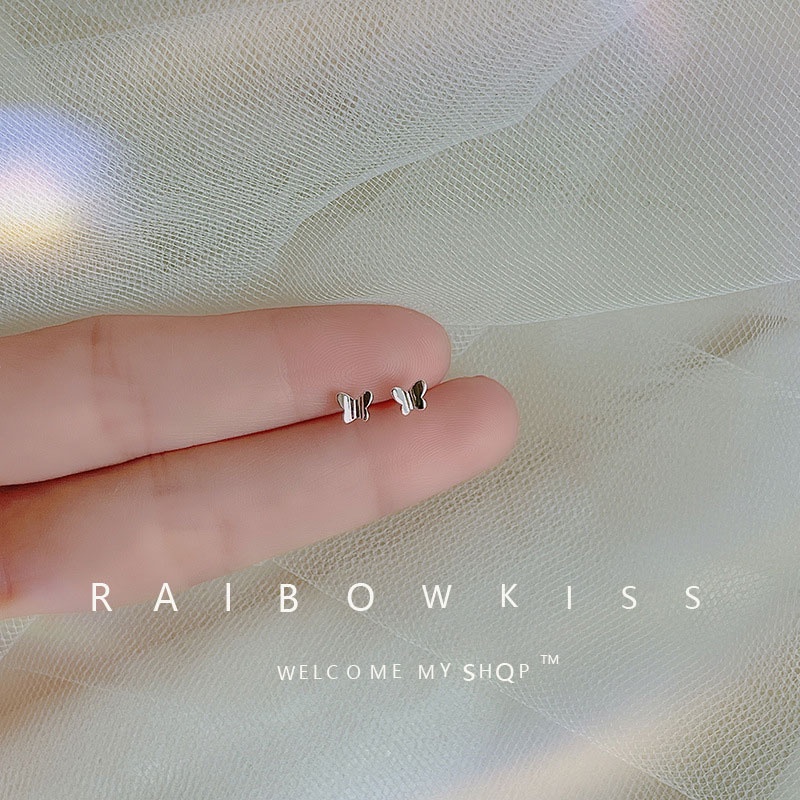 925 Anting Perak Asli Anting Korea Mini Kecil Kupu Zirkon Halus Mahkota Kecil-Butterfly