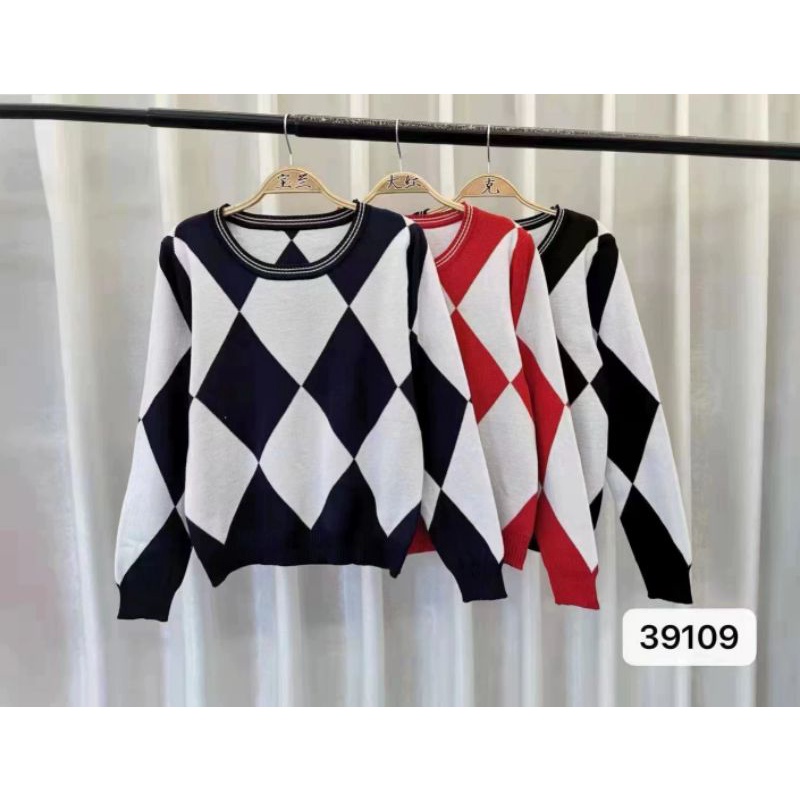 Sweater Karin Knit Import - Blouse Motif Catur Wanita - Atasan Rajut Wanita TM (39109)