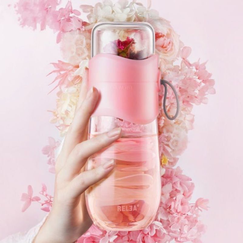 Tea Infuser Botol Minum unik Kaca bening 330ml / RELEA Infused Water Bottle-3