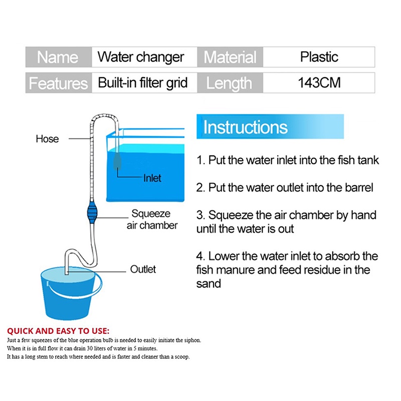 Pompa Vacuum Cleaner Model Genggam Dengan Nozzle Filter Untuk Akuarium Ikan