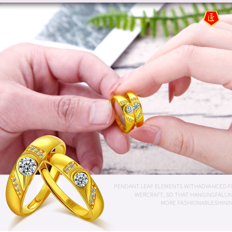 [Ready Stock]Heart-Shaped Inlaid Diamond Gold Couple Ring
