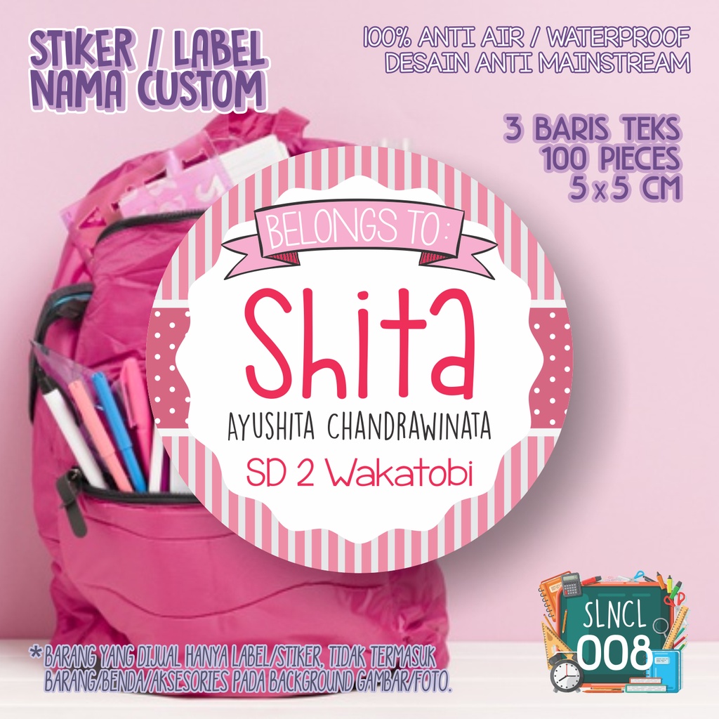 

stiker nama label anak perempuan dan laki laki murah waterproof custom SLNCL 008