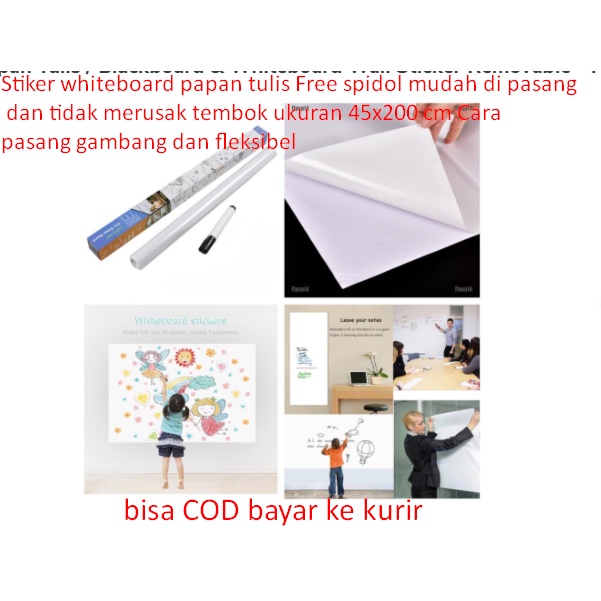 Stiker whiteboard papan tulis Free spidol mudah di pasang dan tidak merusak tembok ukuran 45x200 cm Cara pasang gambang dan fleksibel