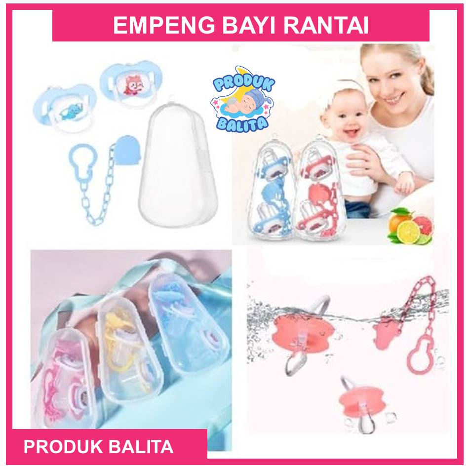 Empeng Bayi Rantai Klip Pacifier Dot Silicone bayi Set Box Dot Tali Baby Terlaris