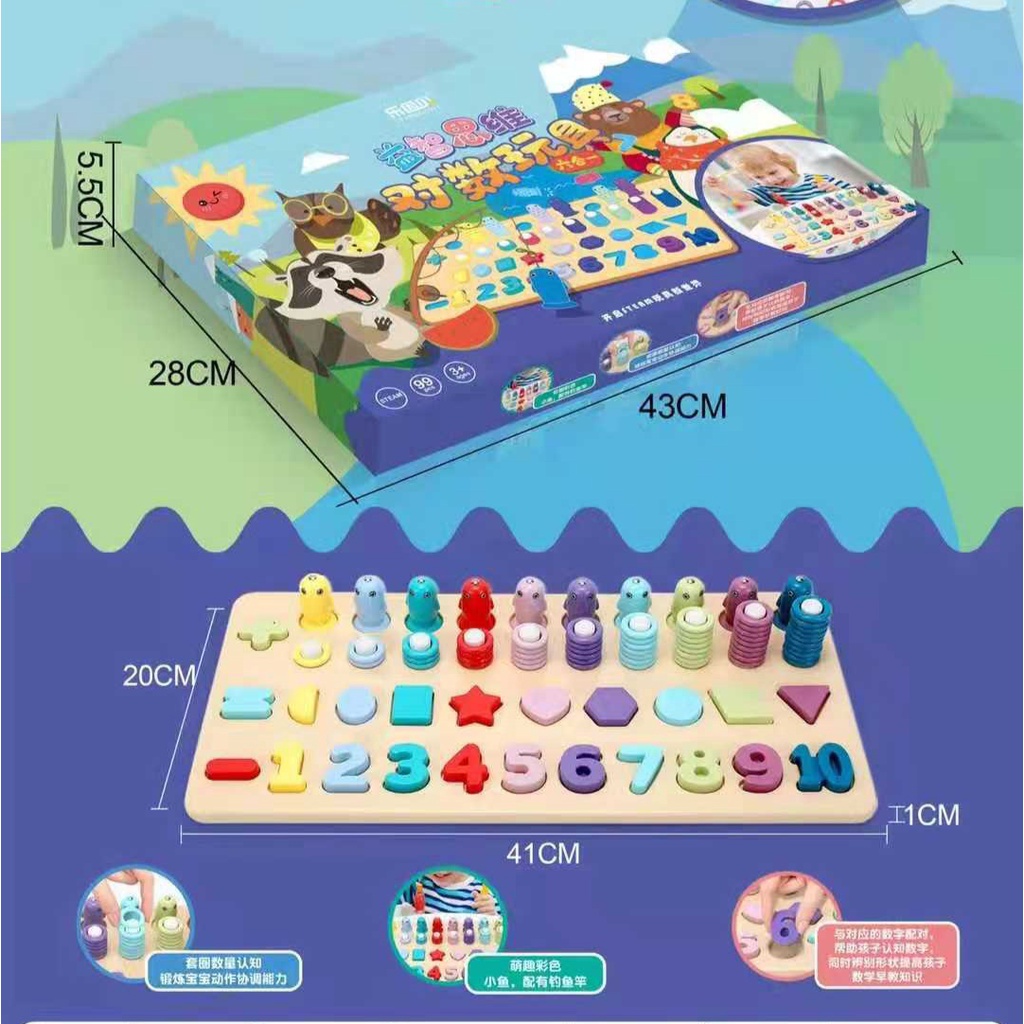 [FUNNY]Mainan Edukasi Anak Multifungsi Pancingan Ikan Puzzle Warna Angka Bentuk Dan Berhitung