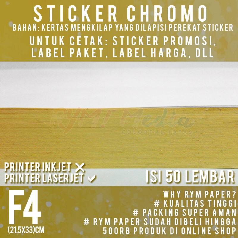 

HJK Sticker Chromo F4 Isi 50 Lembar / Kertas Stiker Glossy Mengkilap Folio