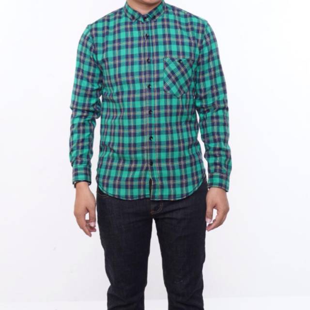 YB KEMEJA FLANEL PRIA MOTIF KOTAK LENGAN PANJANG SLIM FIT MODEL LONG SLEEVE HIJAU TARTAN