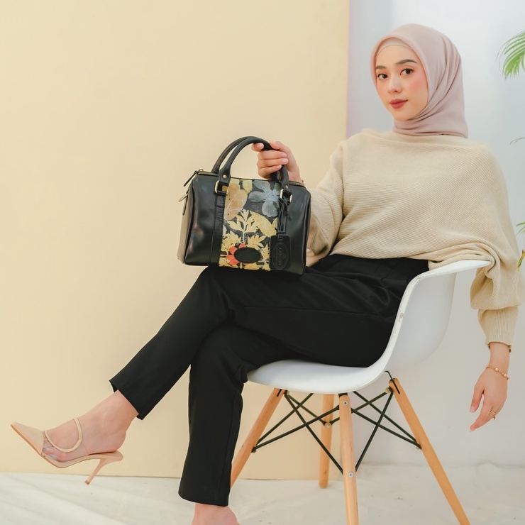 TAS WANITA JINJING DAN SLEMPANG BAHAN KULIT SAPI ASLI MODEL SPEDY ECOPRINT / FREE GRAVIR NAMA DI GANTUNGAN TAS