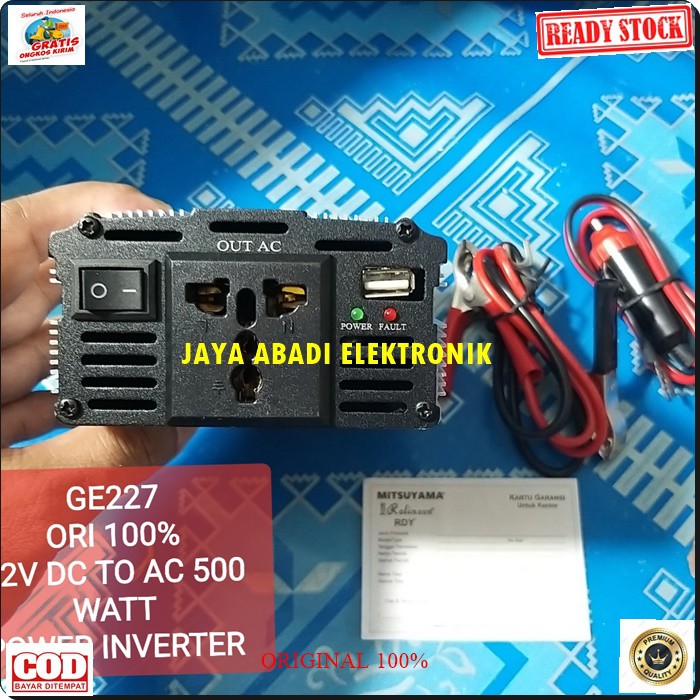 G227 ADAPTOR MITSUYAMA POWER ADAPTER 12V DC TO AC 500 WATT USB 5V ALI ACCU MOBIL CAR LISTRIK CAS CASAN VOLT SETRUM ASLI ORI CHARGE SOCKET UNIVERSAL HEMAT INDIKATOR STABBILIZER VOLTAGE LIGHTER BISA SEGALA JENIS KENDARAAN BISA JUGA BUAT CAS HANDPHONE