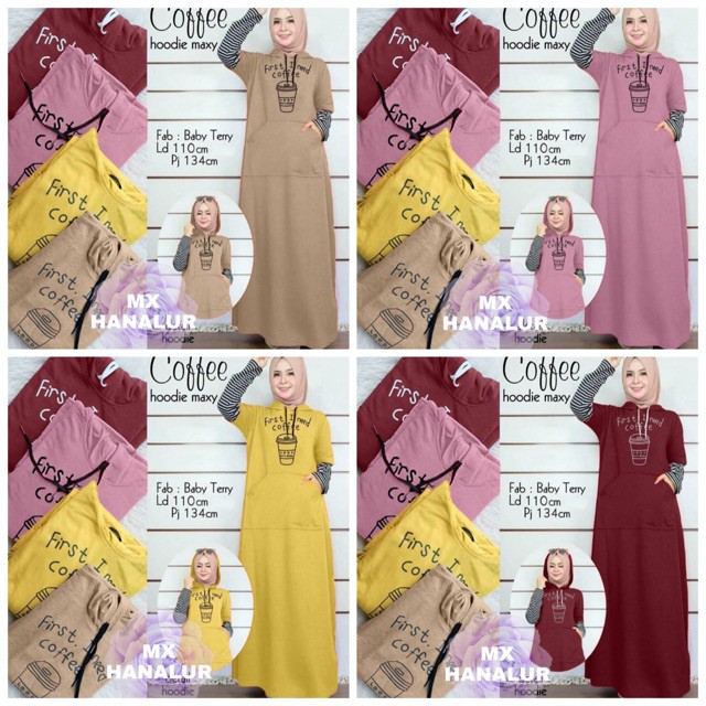 Ruairu MAXI HANALUR FINC DRESS GAMIS COFFEE BABYTERRY GAMIS JUMBO HOODIE 4 WARNA Murah