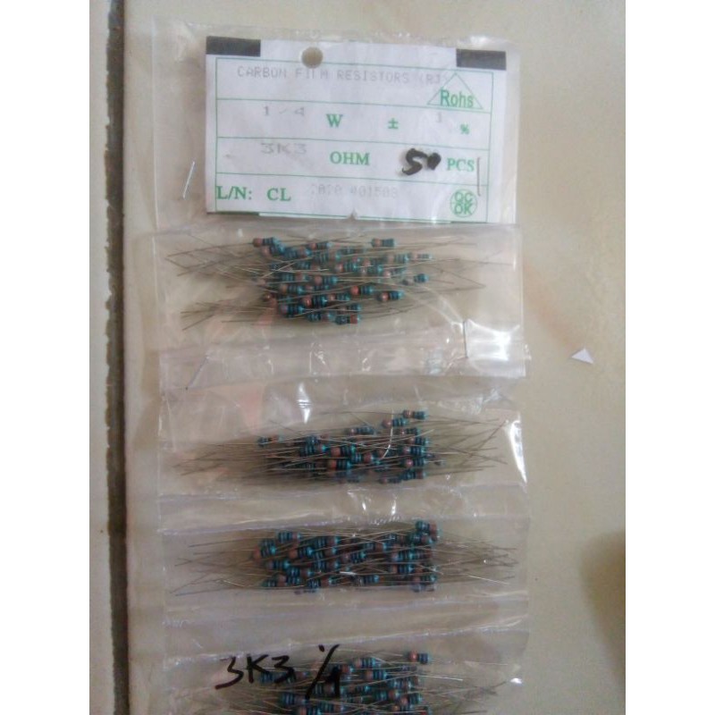 Resistor 3k3 ohm 1/4 watt per 50pcs