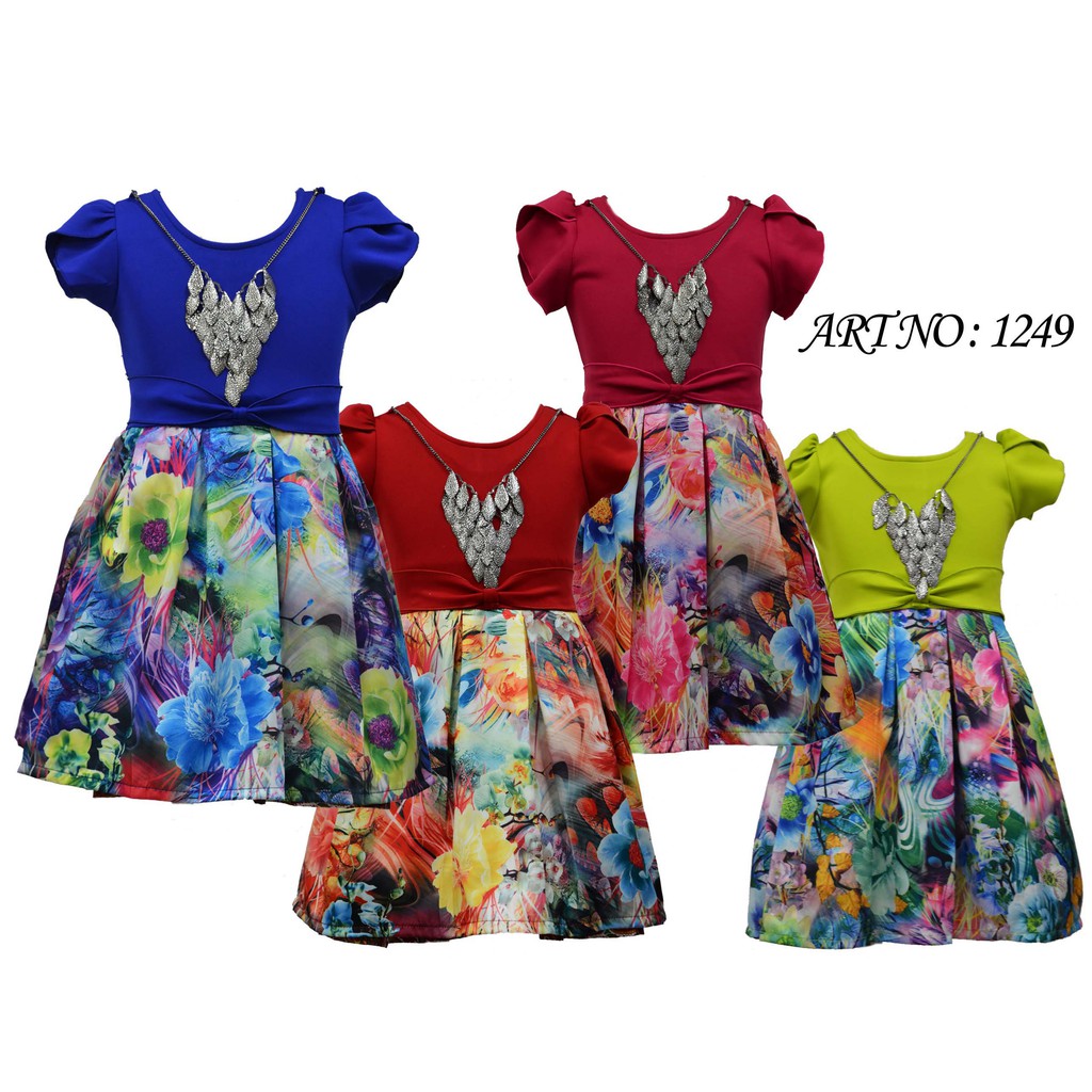 Dress Fashion Anak Perempuan Kaos Velvet Premium Kombinasi Satin Printing