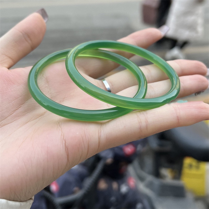 Gelang Bangle Bahan Kaca Giok Imitasi Bentuk Bulat Untuk Wanita