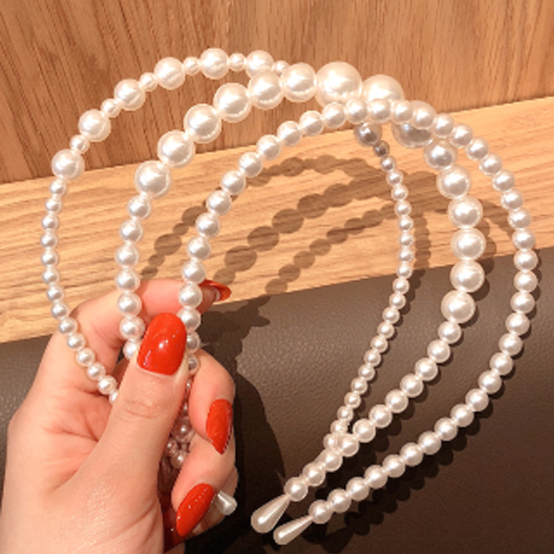 YEEZII Korean Sweet Pearl Headband Simple Elegant Temperament Geometry Hair Band Fashion Women Headdress Hair Accessories