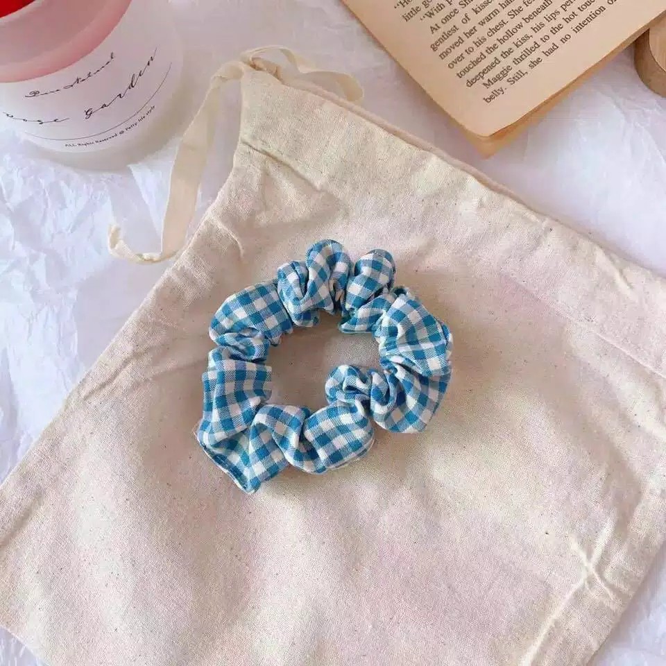 (COD) Ikat Rambut 1PCS Motif Garis Kotak Scrunchie Karet Rambut Korea ❤️❤️MALLSHOPPING❤️❤️