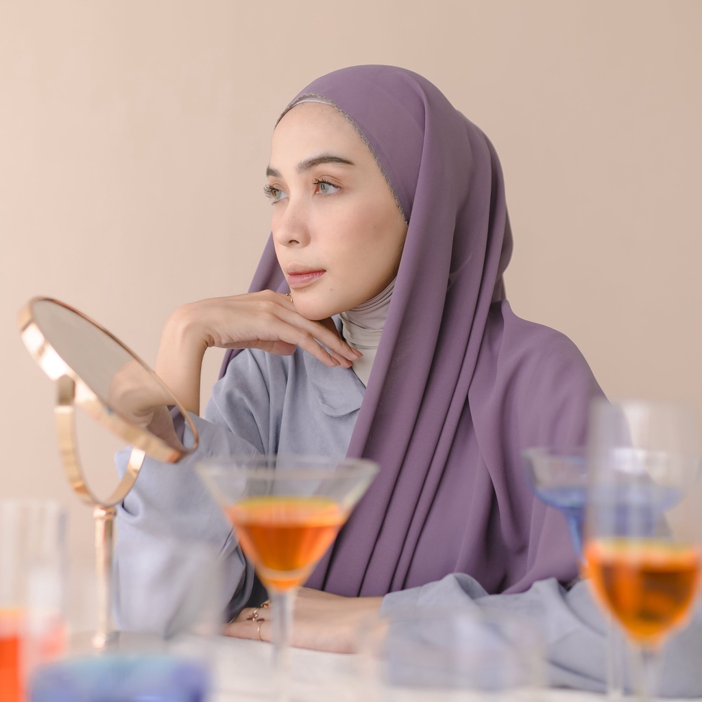 Lozy Hijab - Embroidery Signature Shawl Series 2 ( Pashmina Bordir Lozy x Hamidah )-Dark Lavender