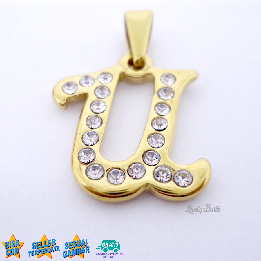 Lovelybutik - Liontin Titanium Anti Karat Liontin Huruf U Klasik Emas Silver