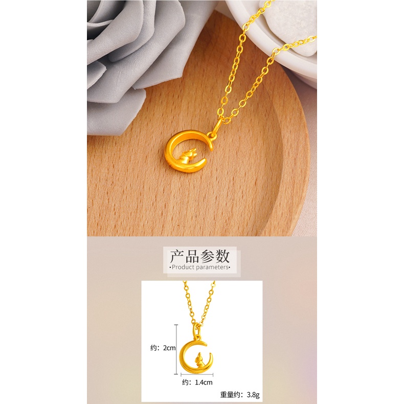 Goldkingdom Perhiasan Fashion 24K Bangkok Aksesoris Ready Stock Moon Rabbit Running To The Moon Rabbit Pendant Acacia Pendant Jade Rabbit Dengan Bulan