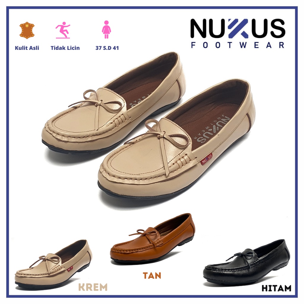 Nukus Sepatu Kerja Wanita Flat Shoes Kulit Sapi Asli Hitam Dan Coklat Tan - SPW PT