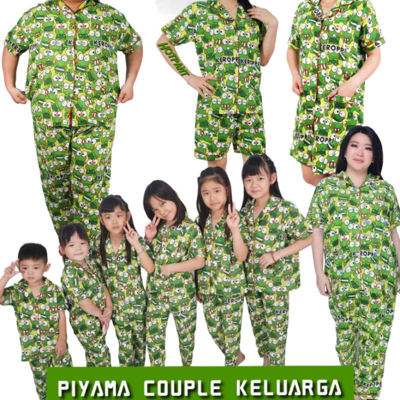 baju tidur keroppi couple mom dan kids setelan katun jepang