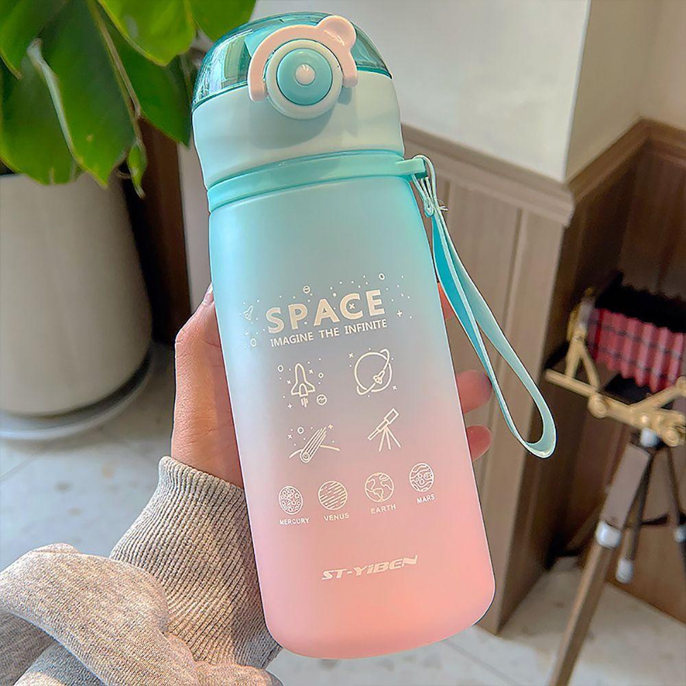 Solighter Botol Air Dengan Skala Olahraga Portabel Langsung Minum Perlengkapan Minum Gradasi Frosted