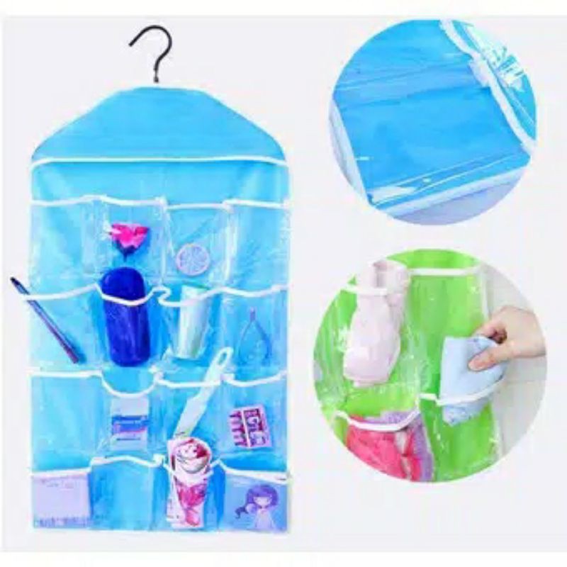 CC6 Gantungan 16 Slot | Pouch Hanging Organizer 16 Sekat | Wadah Laci Kecil Underware CD Syal Jilbab