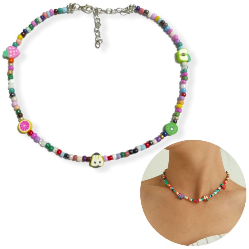 Kalung Beads Bohemian Multi Buah Buahan Fruit Necklace Boho Style Aneka Buah Warna Warni