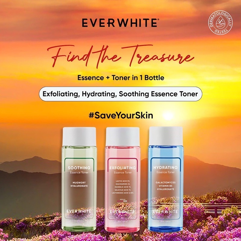 EVERWHITE Soothing Essence Toner Indonesia / Facial Wash Essence Serum Eye Cream Clay Mask Masker