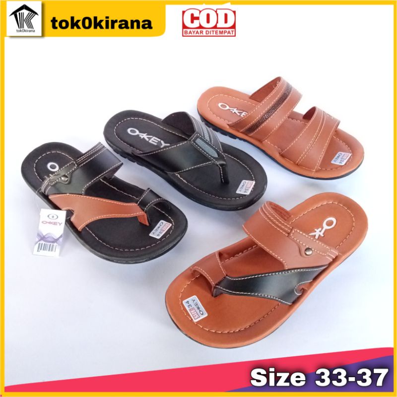 Sandal anak laki kulit sendal jepit selop casual anak cowok size tanggung 28-37