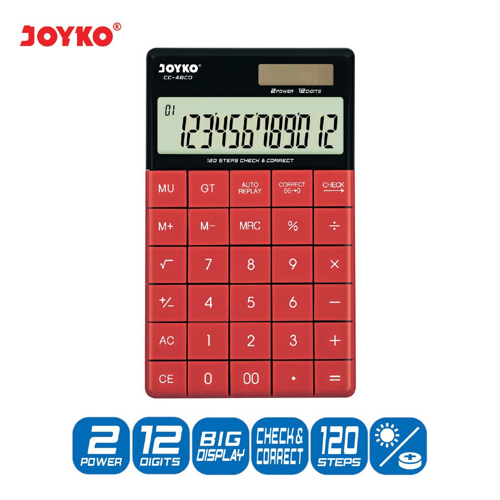 

Calculator Kalkulator Joyko CC-48CO Red 12 Digits Check Correct