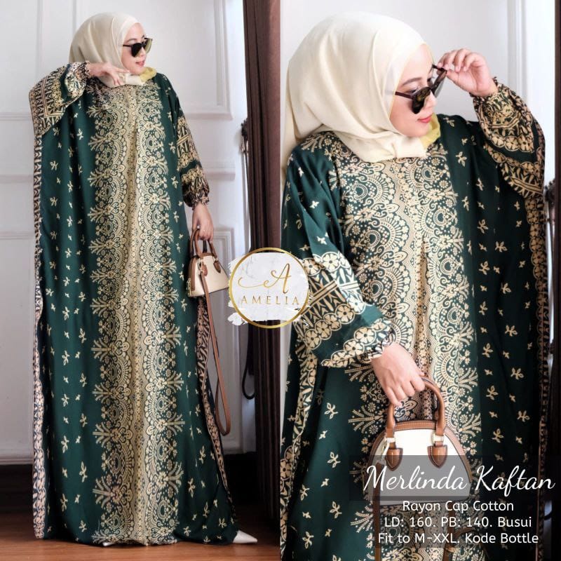 Merlinda Kaftan Size Jumbo XXXXL - Kaftan Batik Motif Mahkota Busui Resleting Lengan Panjang by Batik A W Dress Kaftan Kondangan