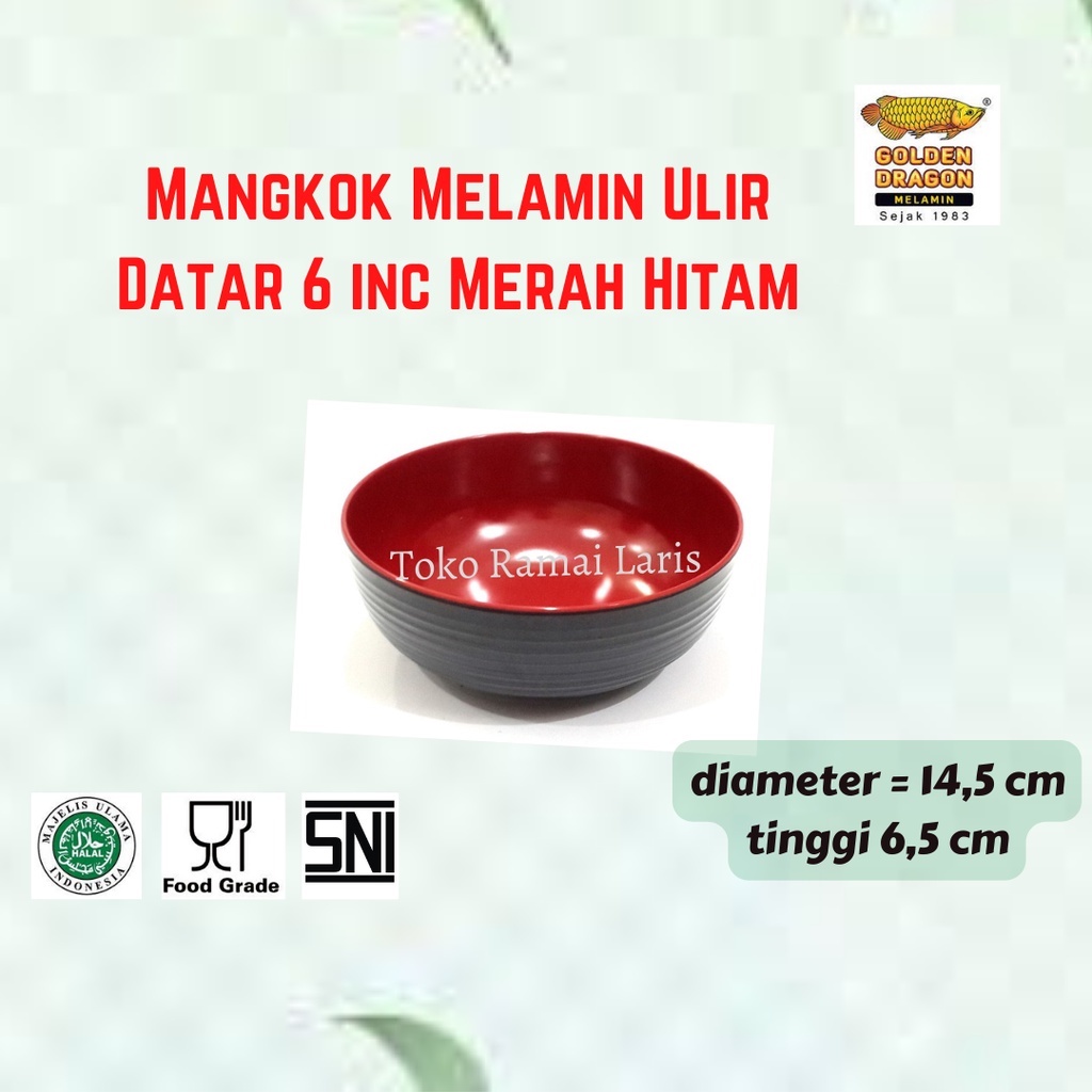 Jual Mangkok Ulir Datar W06a5 Ukuran 6 Inch Merah Hitam Golden Dragon Mangkok Melamine 1793