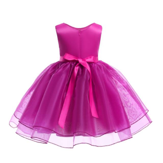 GA2701 MARGO DRESS FUSCHIA / GAUN DRESS PESTA ANAK ULANG TAHUN ANAK PINK NATAL IMPORT MURAH BUNGA