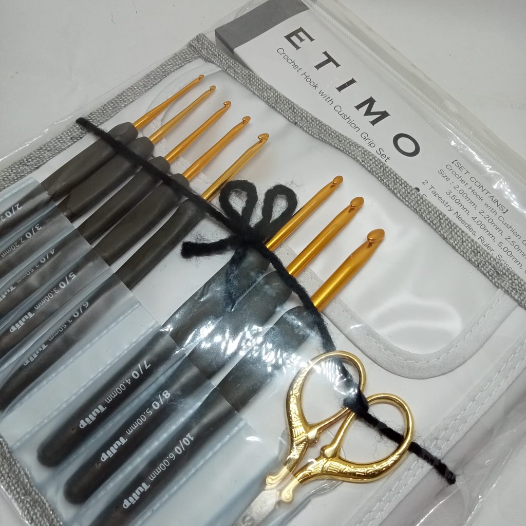 TULIP ETIMO GREY GOLD (SET) Hakpen Alat/Jarum Rajut Tulip ETIMO Abu-Gold / ETIMO Gray Crochet SET