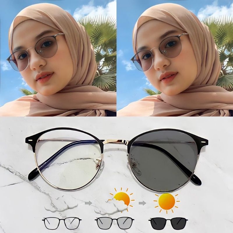 KACAMATA POLARIZED UV 400 Photochromic 2 in 1 PURE STAINLESS RETRO KOREAN SQUARE FASHION FRAME