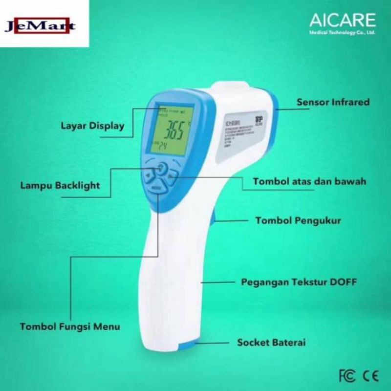 Thermometer Infrared Premium Sertifikasi Kemenkes Akurasi Tinggi Termogun Termometer Aicare Original