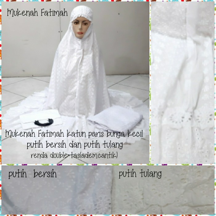 TERLARIS MUKENAH KATUN PARIS BORDIR SENADA BAHAN RENDA DOUBLE + TAS WARNA PUTIH - PUTIH TULANG