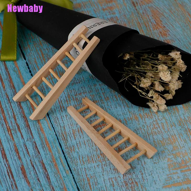 (Newbaby) 1pc Miniatur Tangga Kayu Untuk Dekorasi Taman Mini / Rumah Boneka DIY