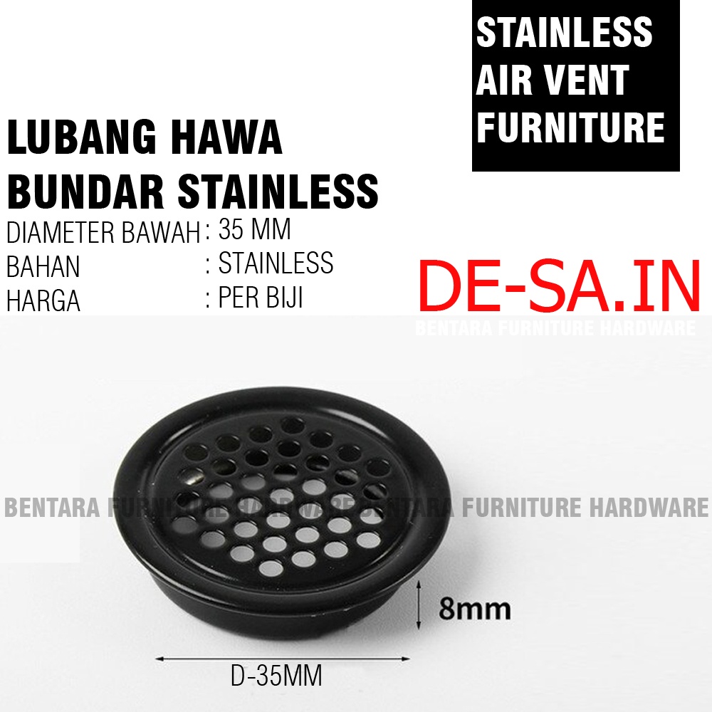 35 MM Lubang Hawa Stainless Black Hitam - Saringan Hawa Ventilasi Udara Bulat Bundar Medium Sedang