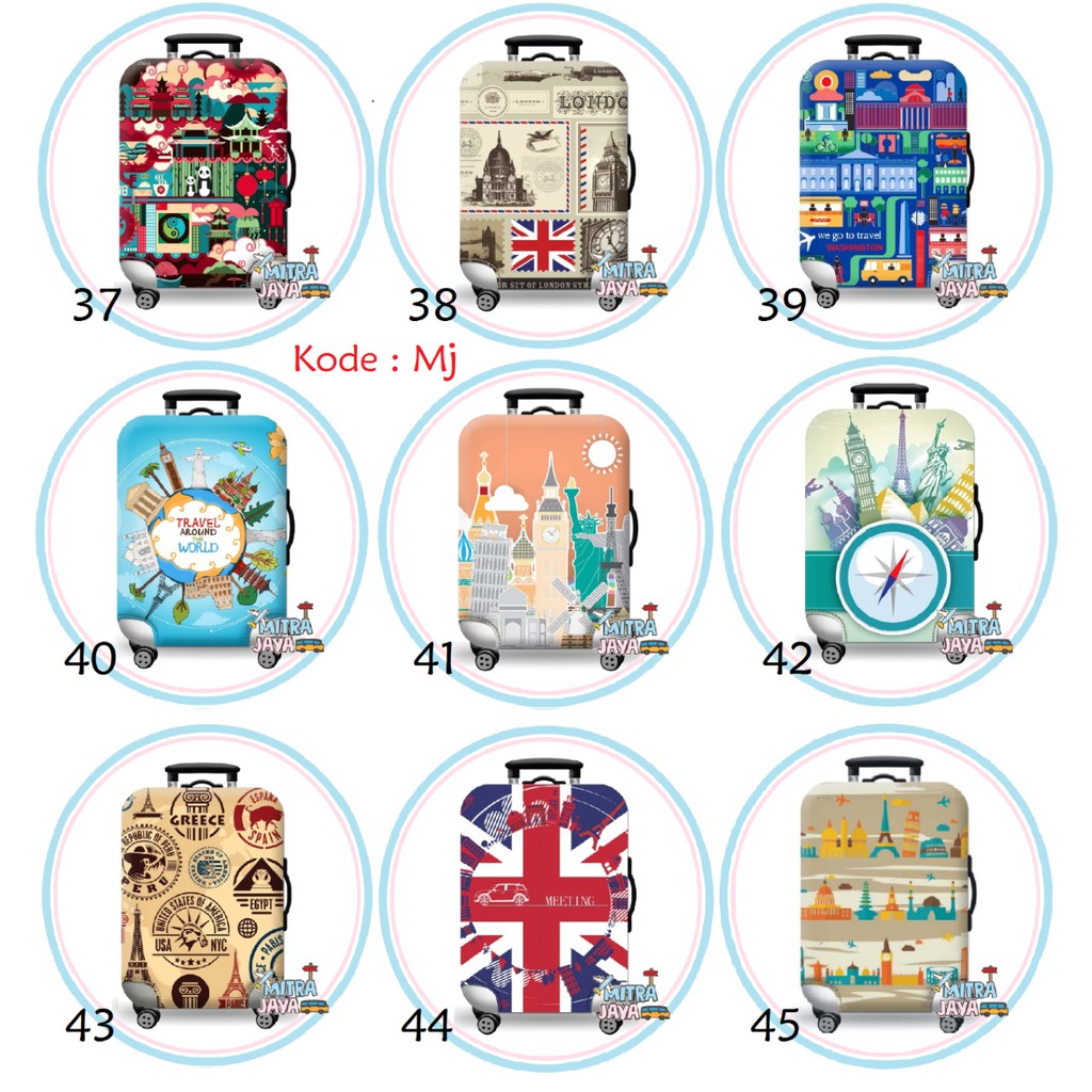 Sarung penutup koper kain pelindung suitcase import ready stok aneka motif bahan S/M/L 20/24/28 inch