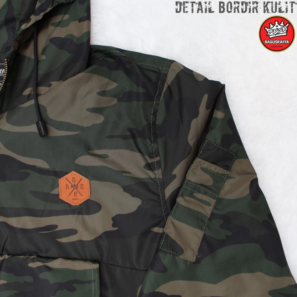 Jaket Cagoule Pria Camo Original BGSR Rain Jaket - Parka Cagoule Camouflage Pria